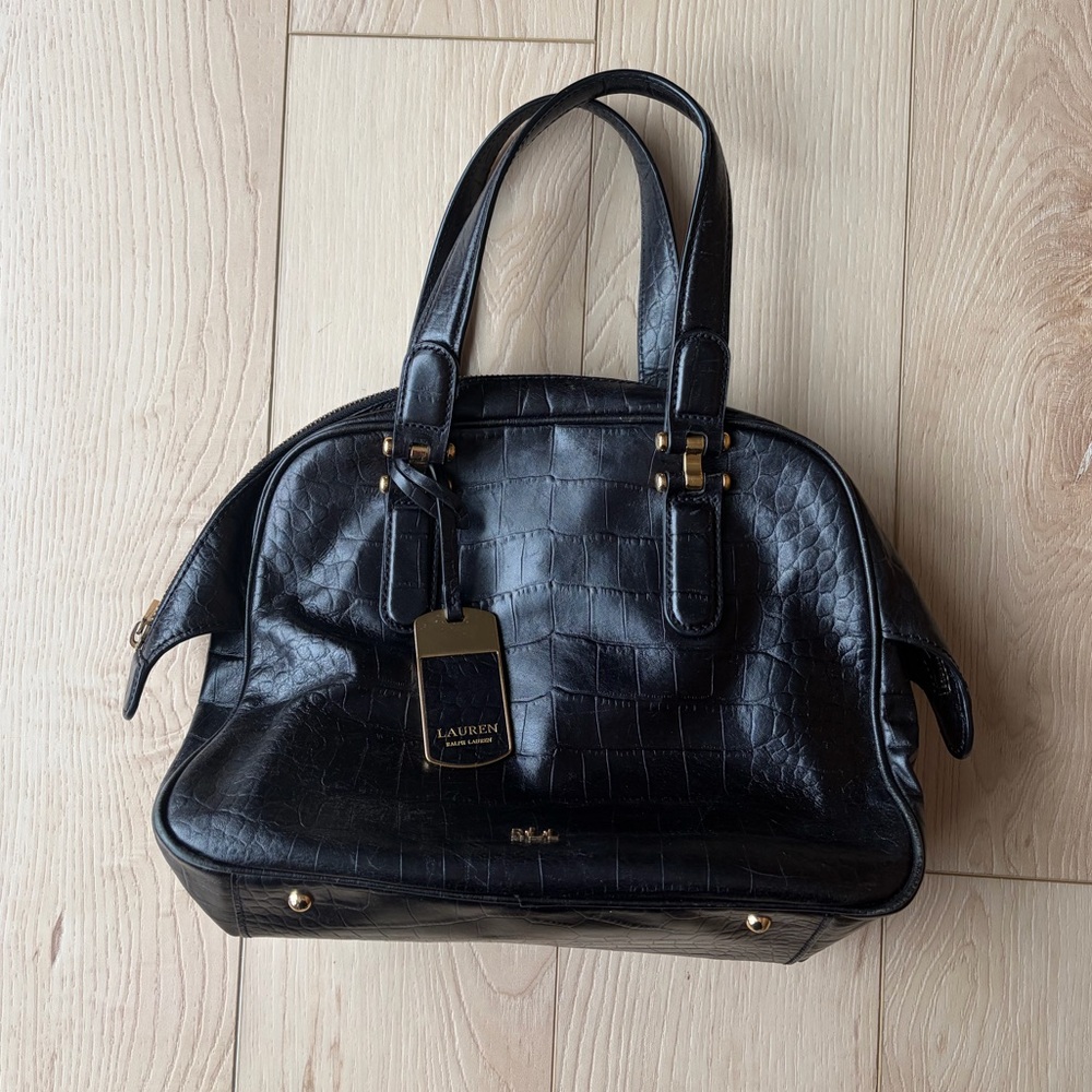 Ralph Lauren Black Leather Satchel with Gold Hardware